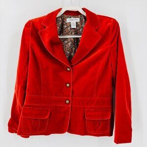 Judith Hart Velour Blazer Rust Size 14P 3 Button close Pockets Floral Lined